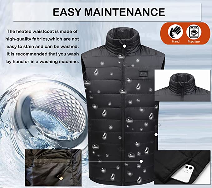 Men & Women's Heated Vest with 3 Heating Levels & 9 Heating Zones, Washable Lightweight Zip Heated Vest