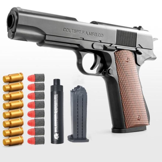 Teanfa Classic Colt 1911 Toy Gun with Soft Bullets, Ejecting Magazine, and  Pull Back Action, 1:1 Replica of an M1911A1 Colt 45 and 5 Extra Bullets